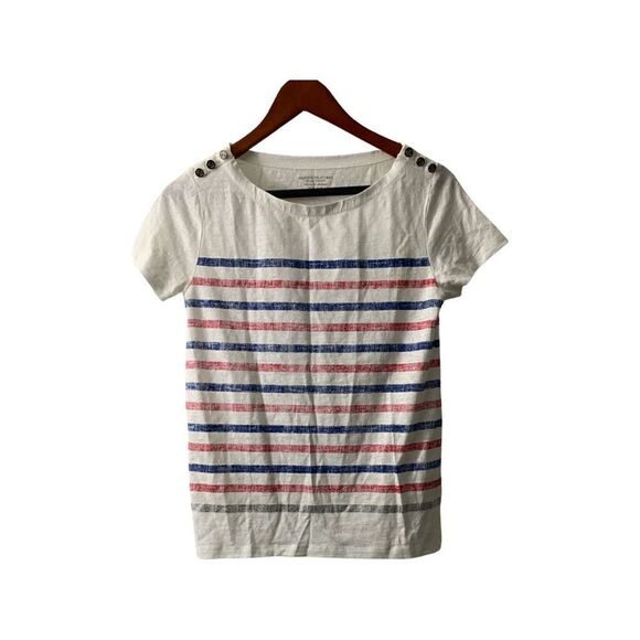 Majestic Filatures Women's White Striped Short Sleeve Deluxe T-Shirt - Picture 1 of 3